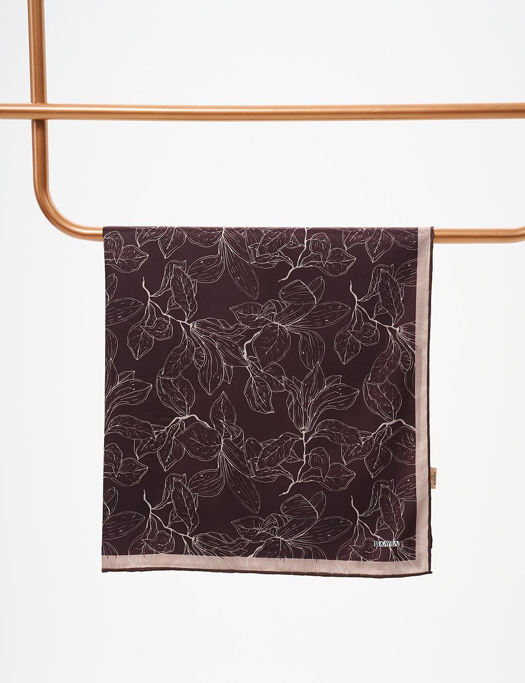 Striped Floral Patterned Scarf in Brown