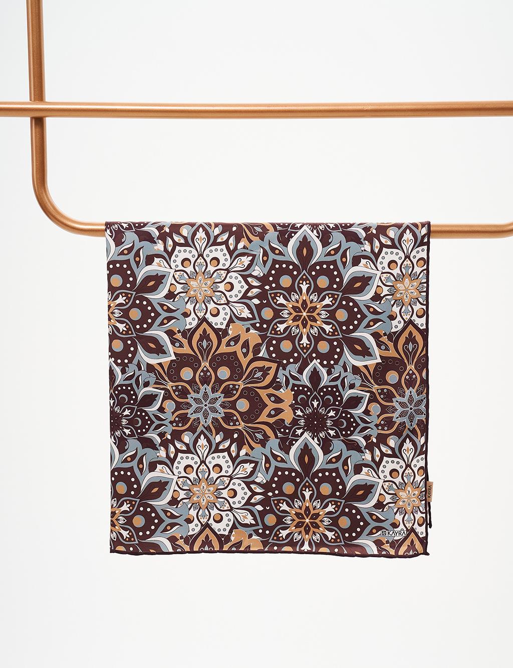 Flower Pattern Scarf Coffee-Camel