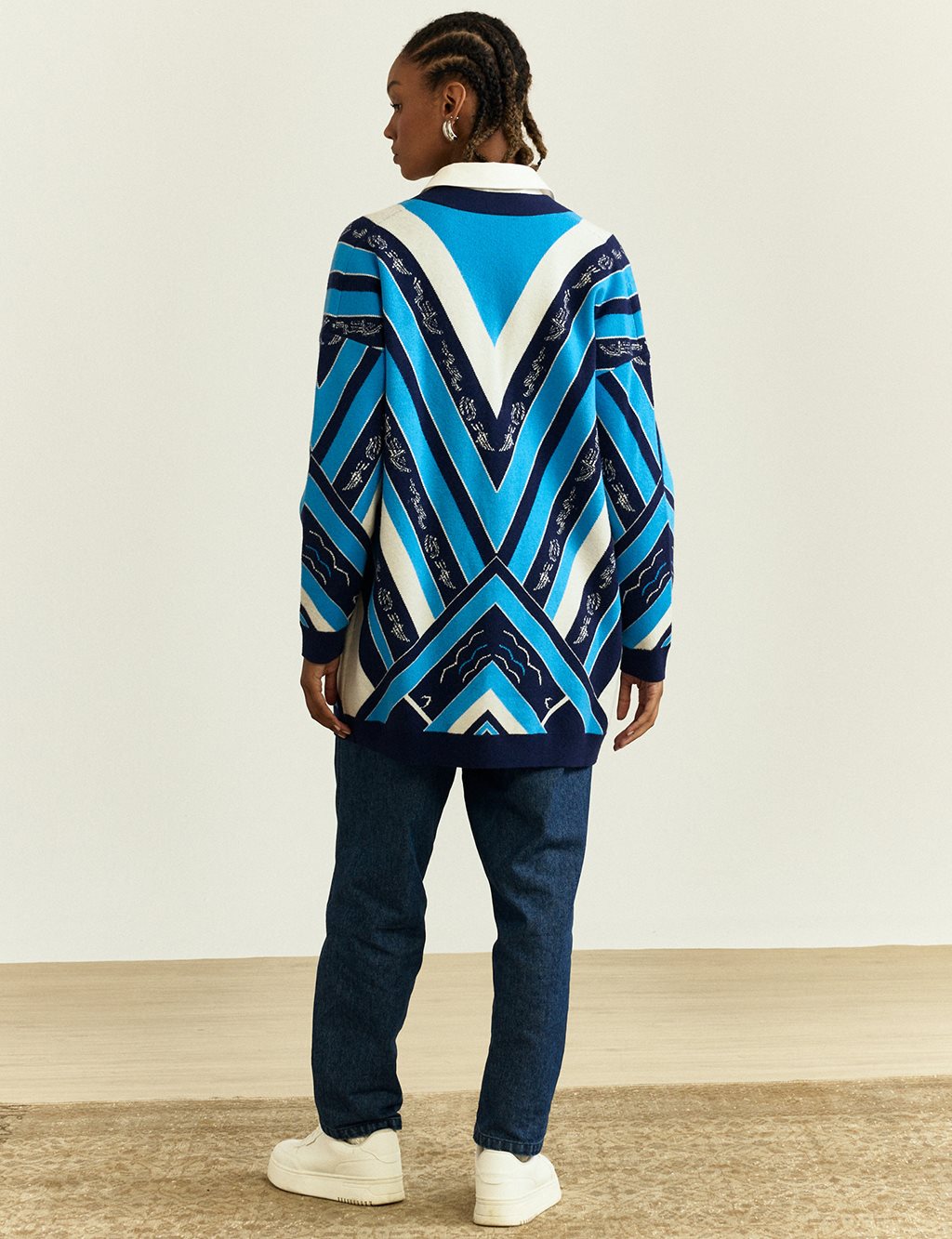 Abstract Pattern Knitwear Cardigan Navy Blue