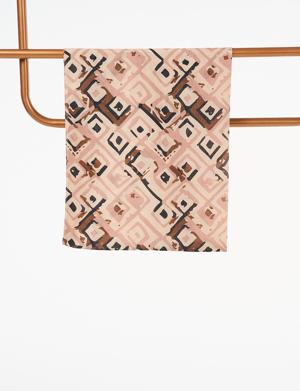 Square Patterned Digital Print Shawl Dark Beige