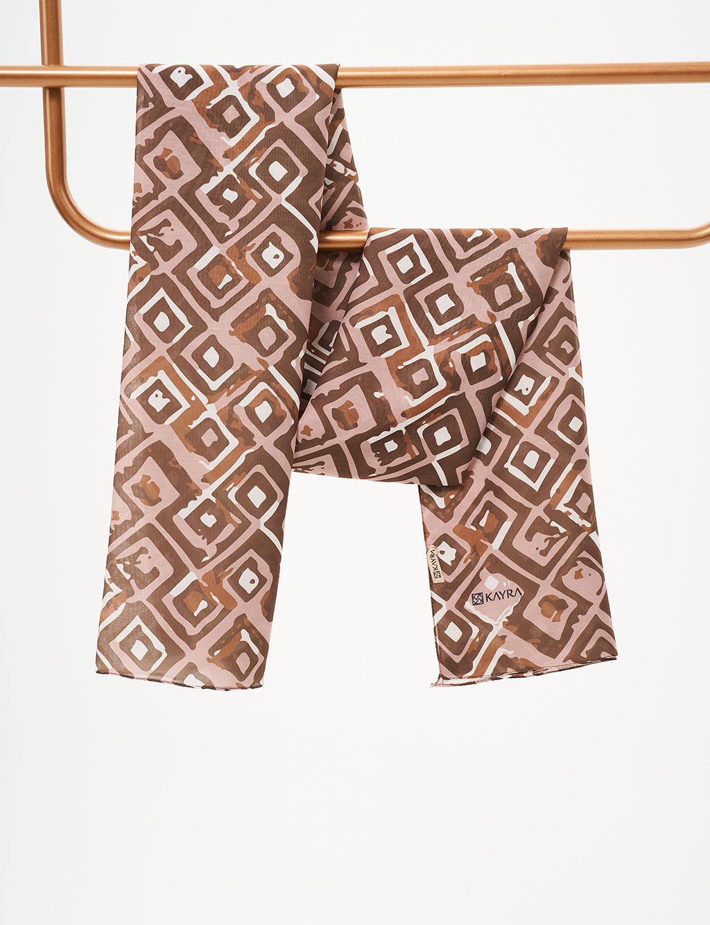 Square Pattern Digital Print Shawl Khaki