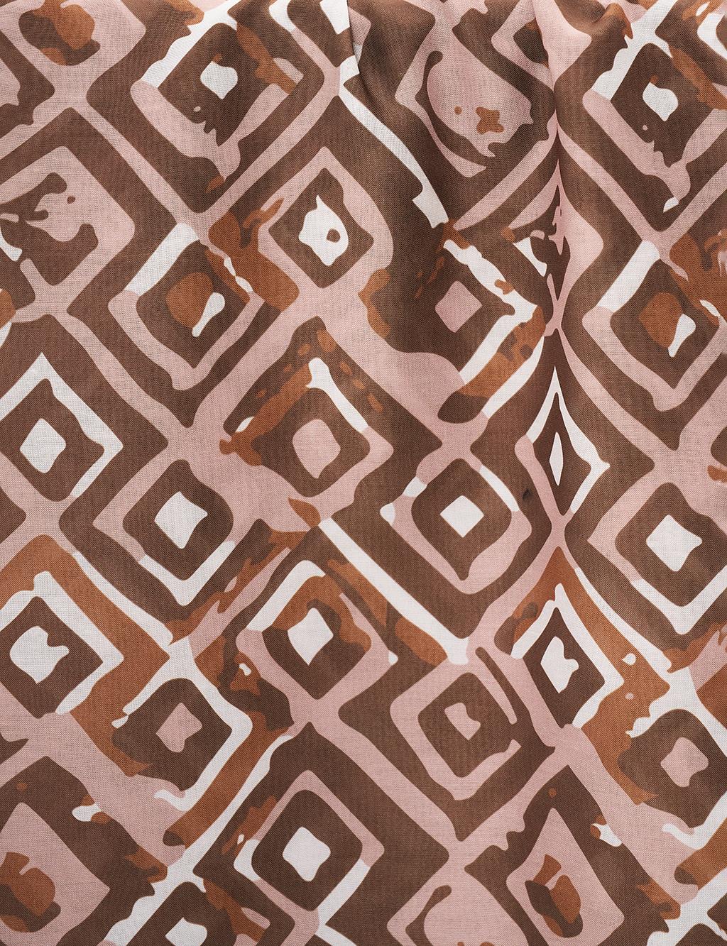 Square Pattern Digital Print Shawl Khaki
