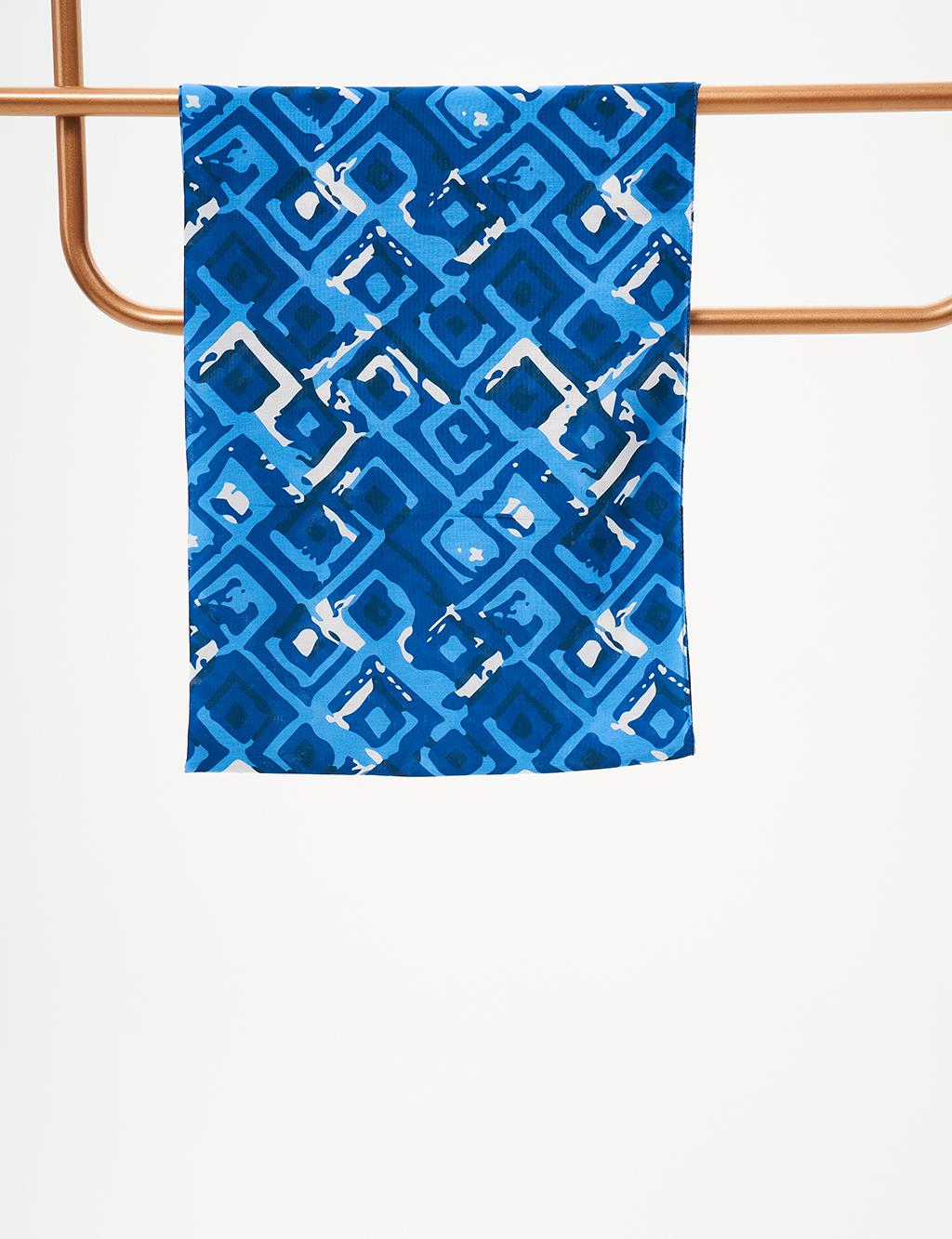 Square Pattern Digital Print Shawl Navy Blue