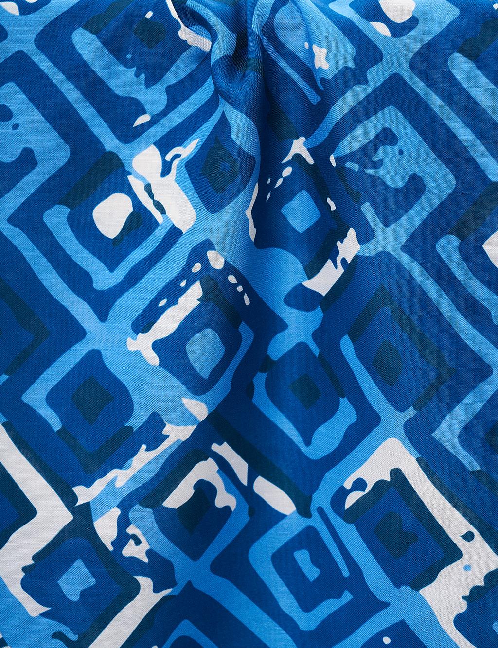 Square Pattern Digital Print Shawl Navy Blue