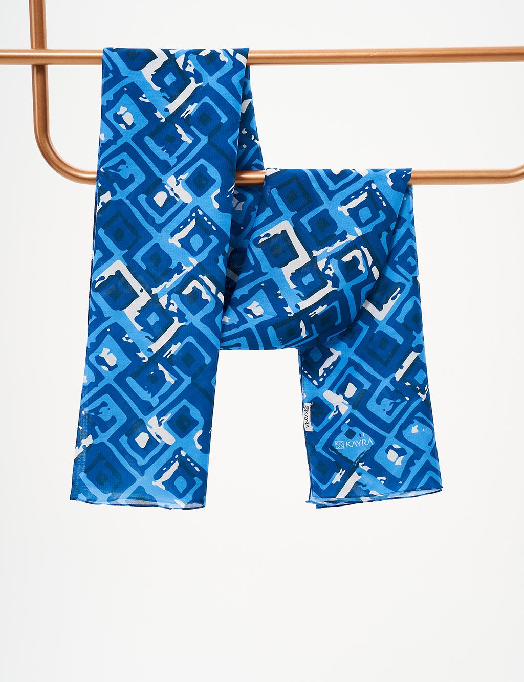 Square Pattern Digital Print Shawl Navy Blue