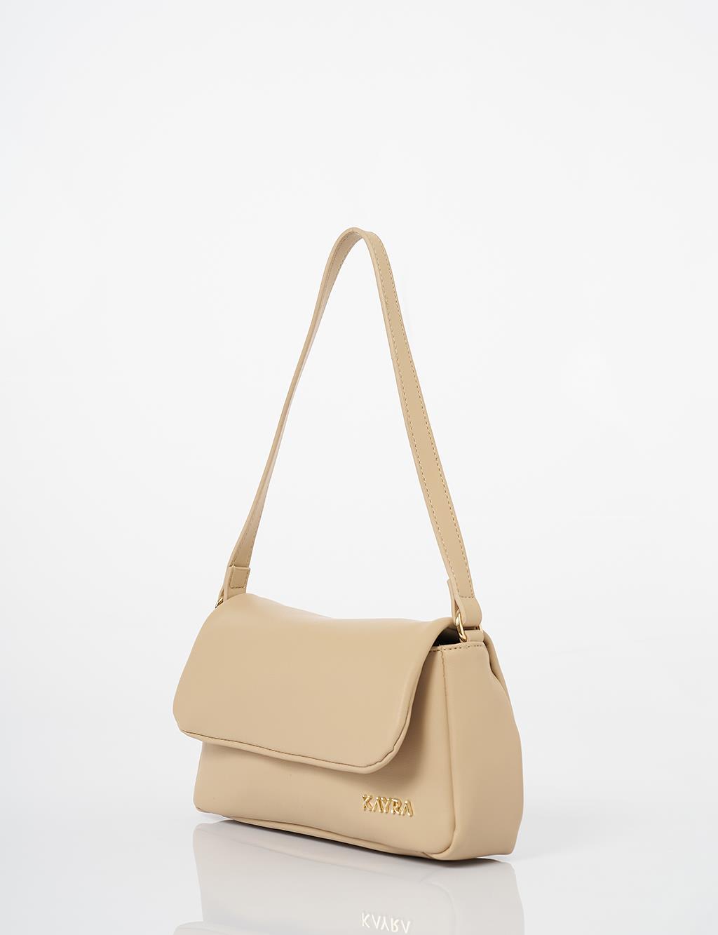 Covered Faux Leather Shoulder Bag Milky Coffee