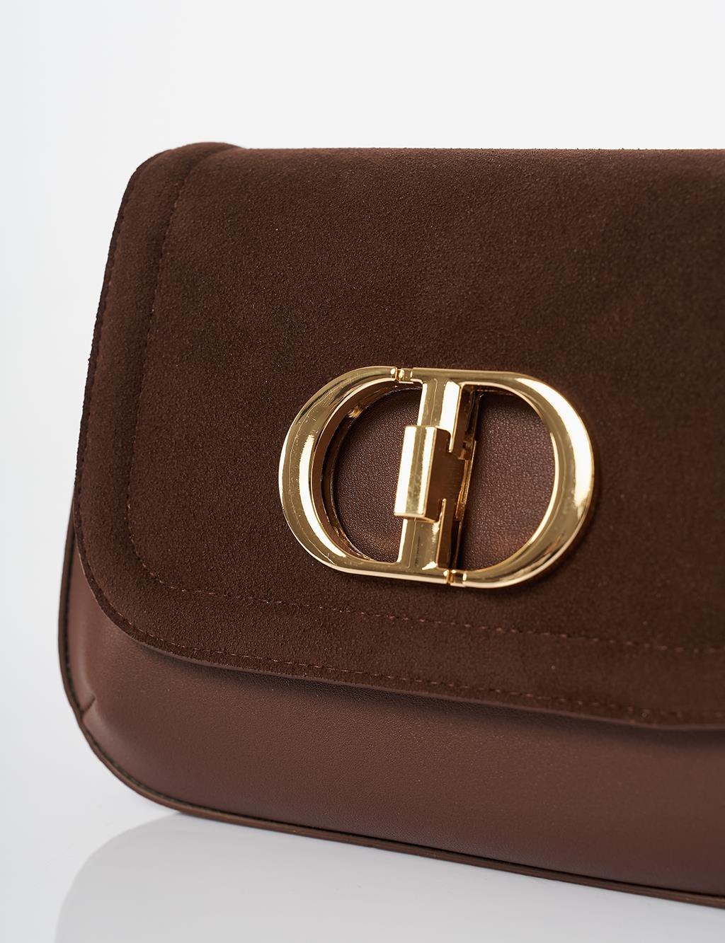 Metal Buckle Detailed Suede Bag Bitter Coffee