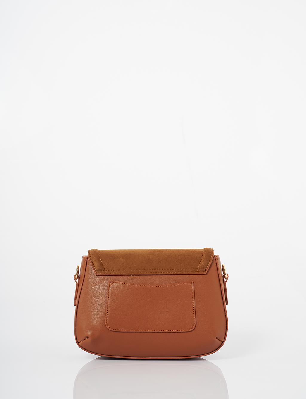 Metal Buckle Detailed Suede Bag Camel