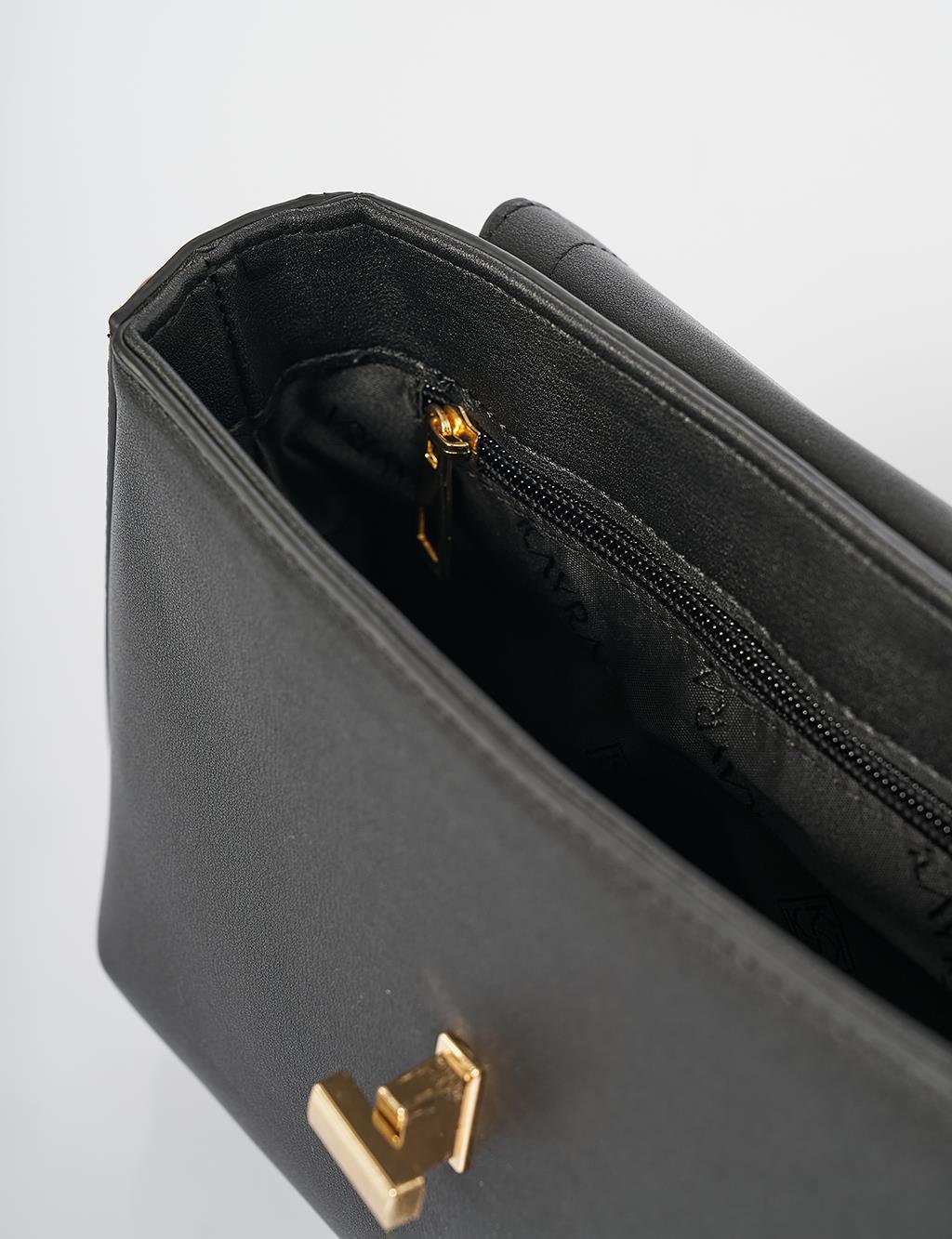 Metal Buckle Detailed Suede Bag Black