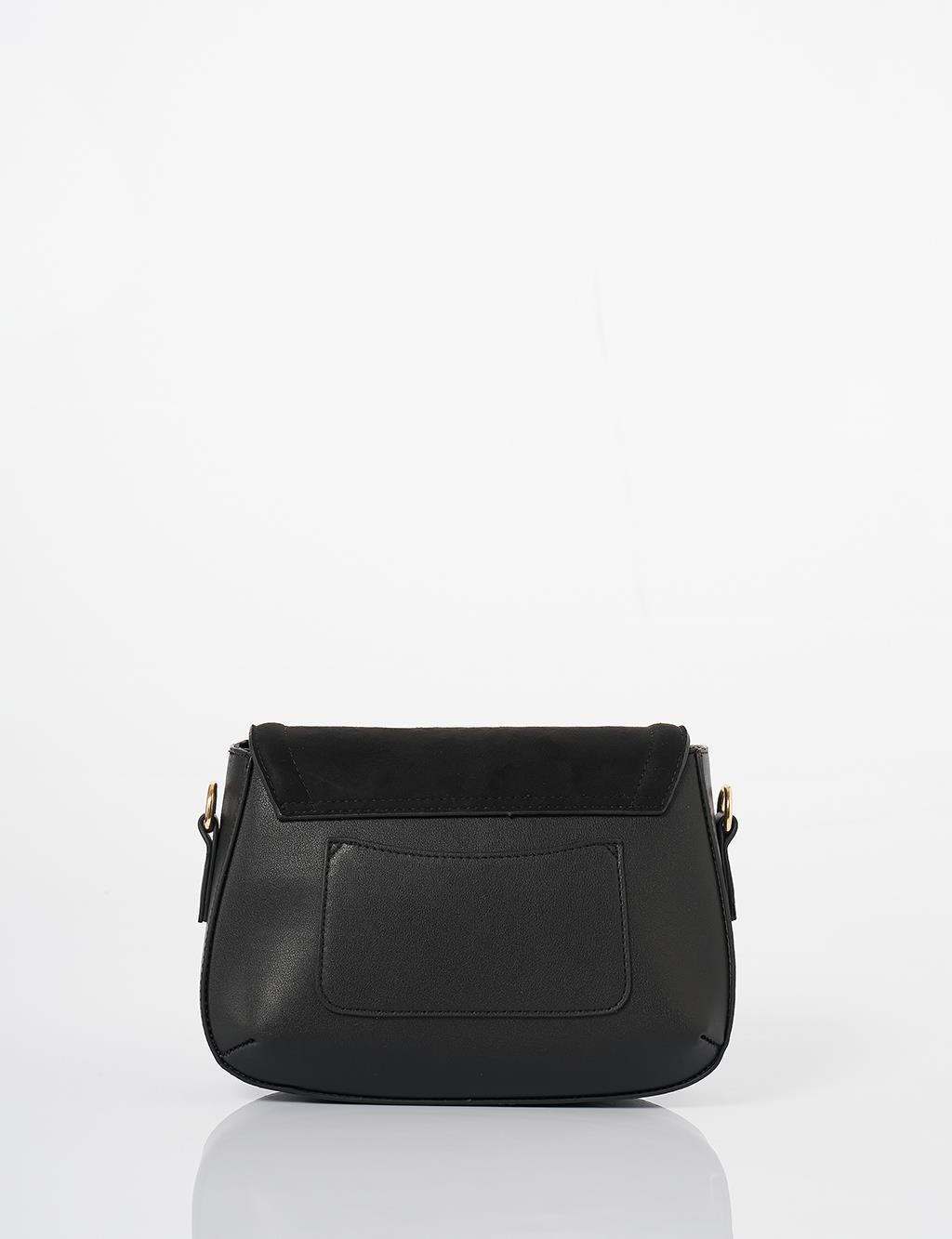 Metal Buckle Detailed Suede Bag Black