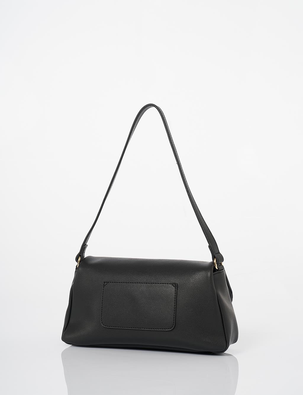 Covered Faux Leather Shoulder Bag Black