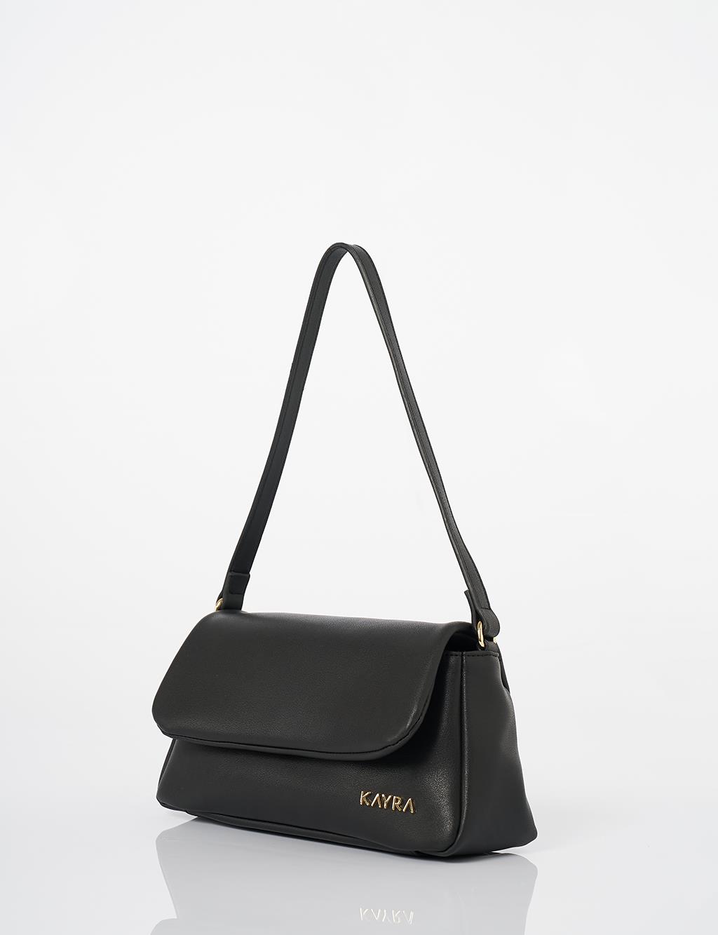 Covered Faux Leather Shoulder Bag Black