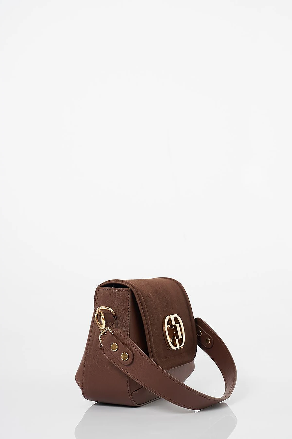 Metal Buckle Detailed Suede Bag Bitter Coffee