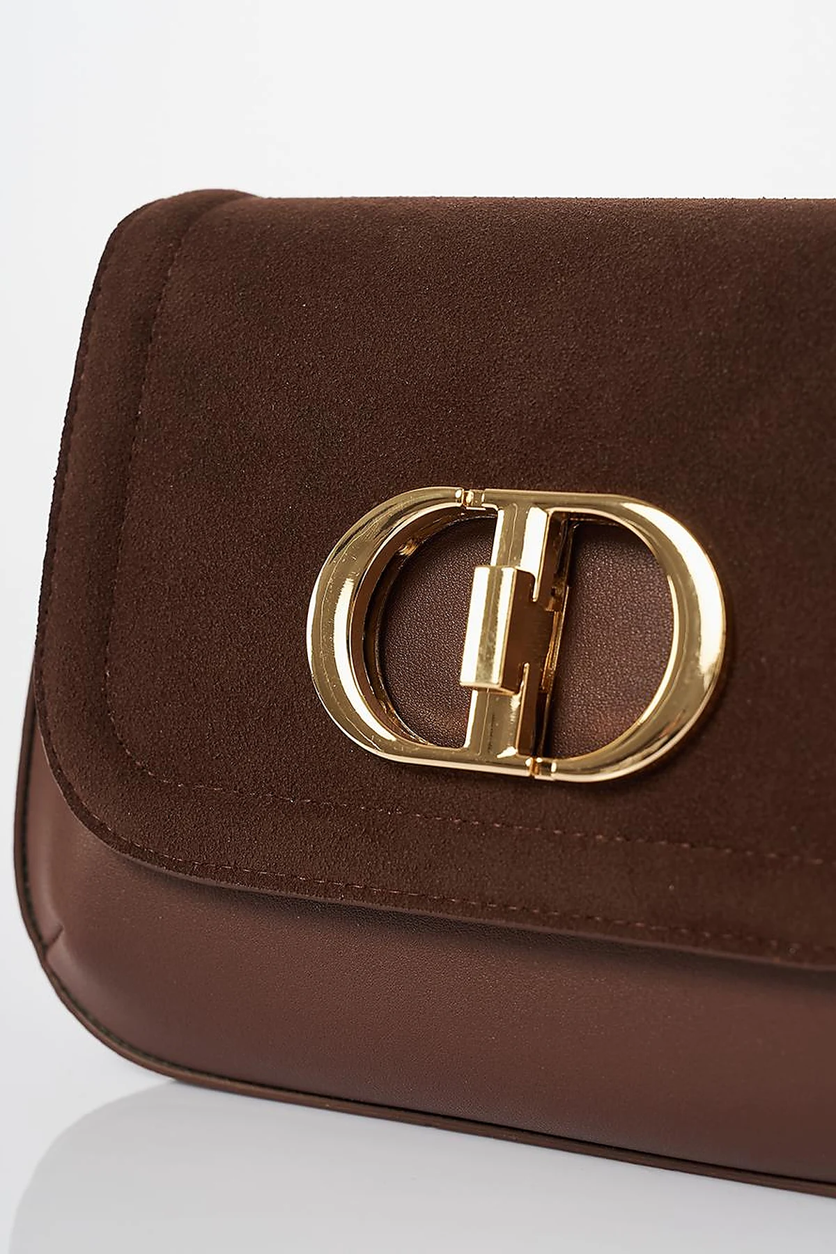 Metal Buckle Detailed Suede Bag Bitter Coffee