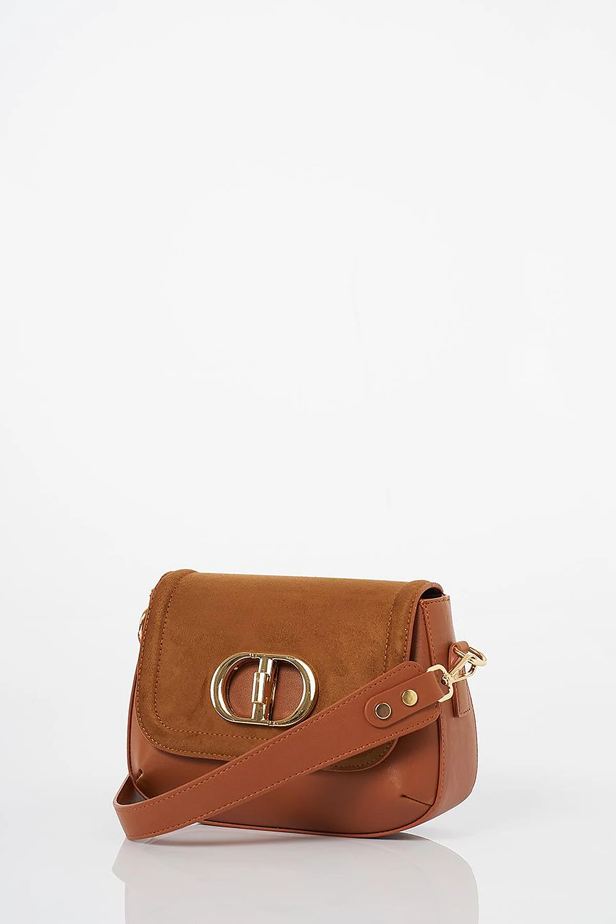 Metal Buckle Detailed Suede Bag Camel