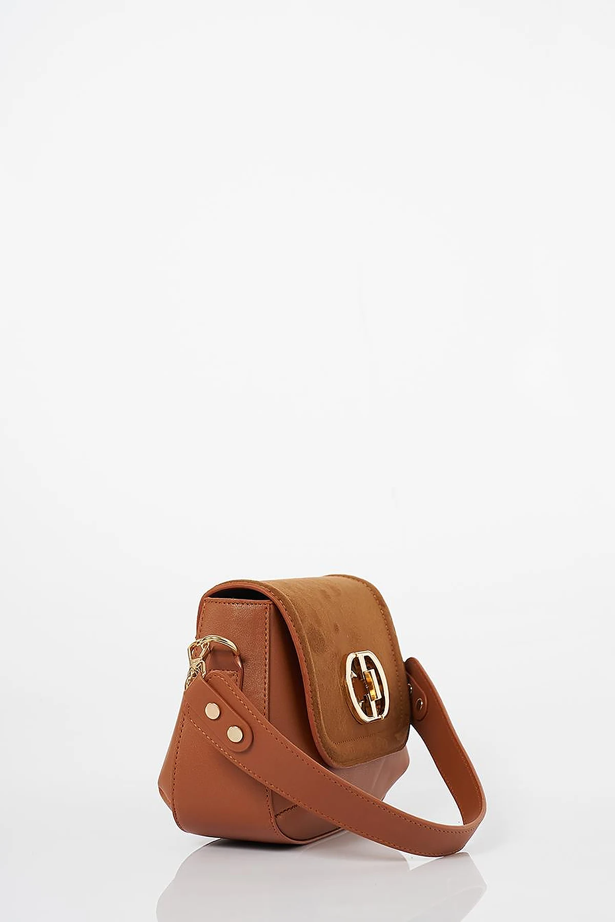 Metal Buckle Detailed Suede Bag Camel