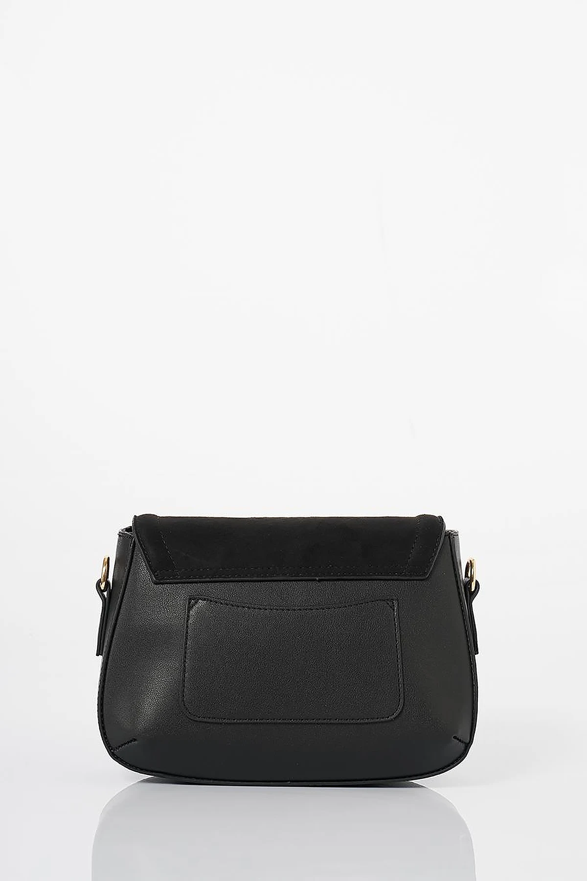 Metal Buckle Detailed Suede Bag Black