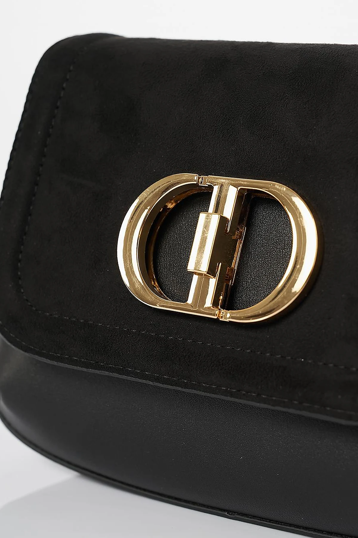 Metal Buckle Detailed Suede Bag Black
