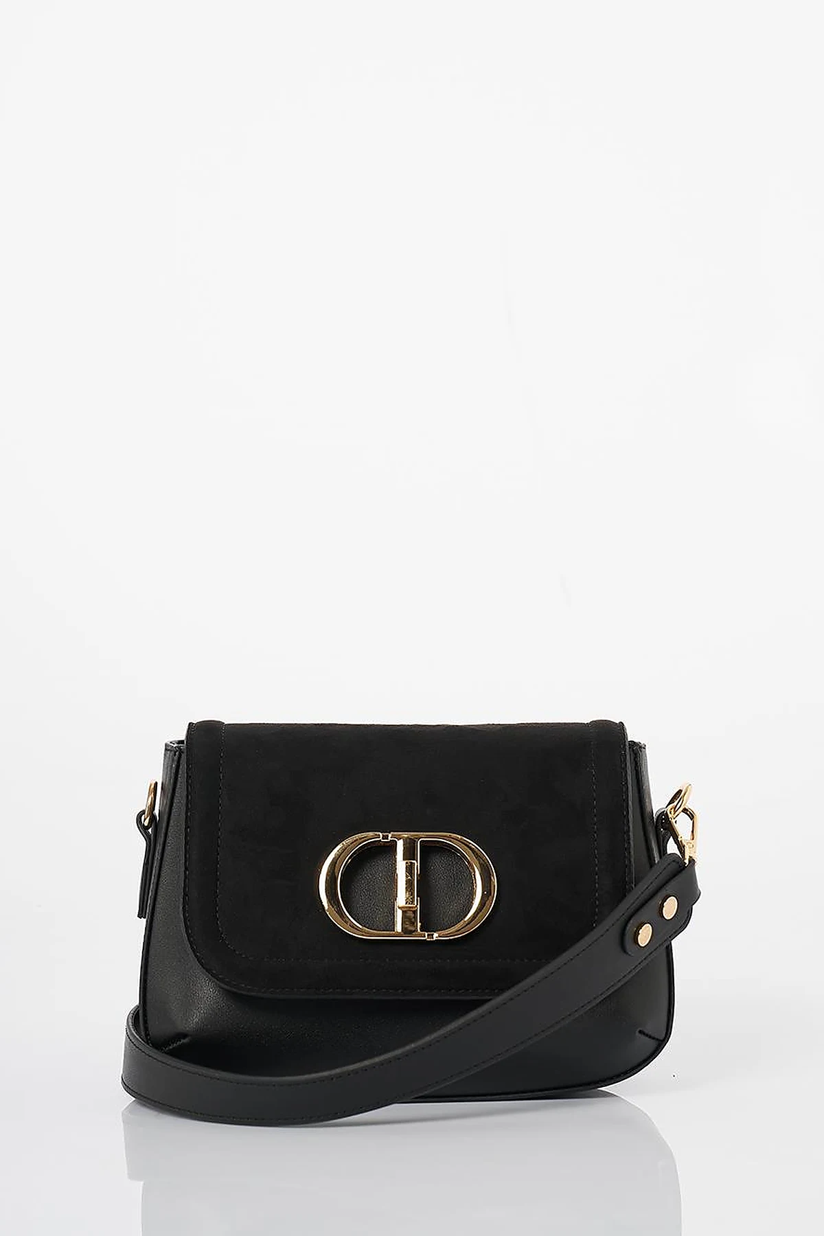 Metal Buckle Detailed Suede Bag Black