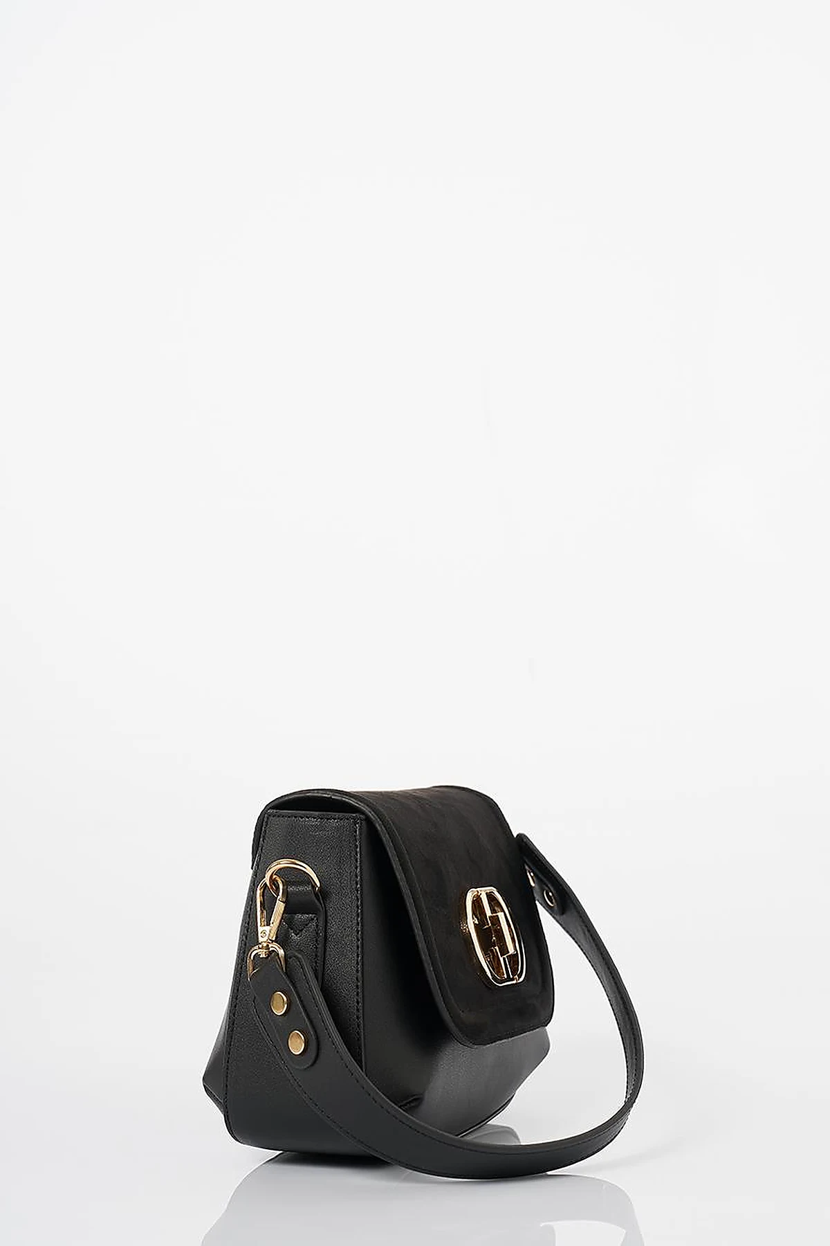Metal Buckle Detailed Suede Bag Black