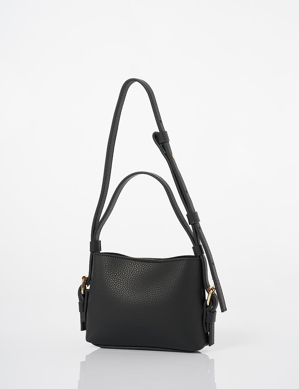 Handle Faux Leather Shoulder Bag Black