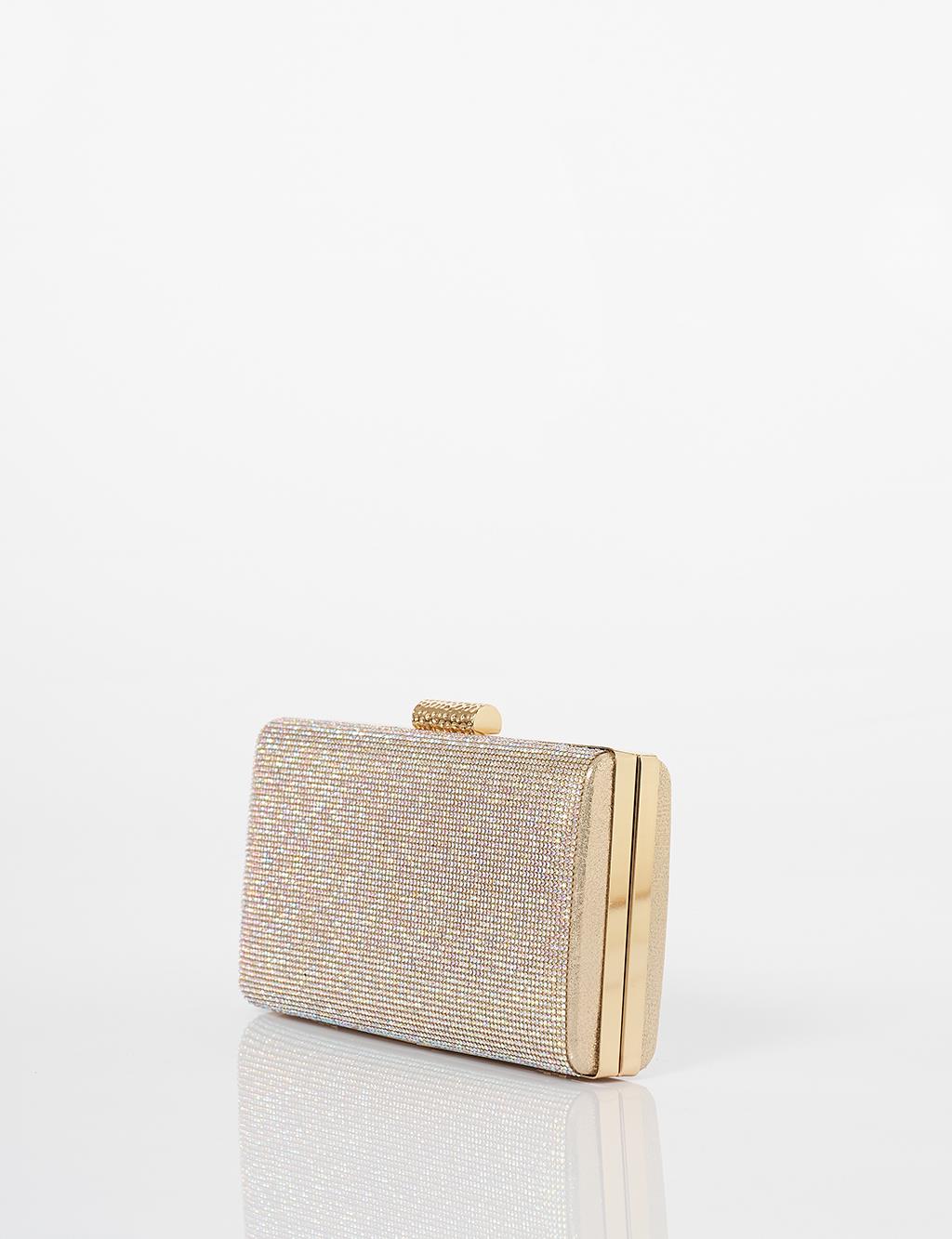  Chain-Strap Clutch Bag in Gold