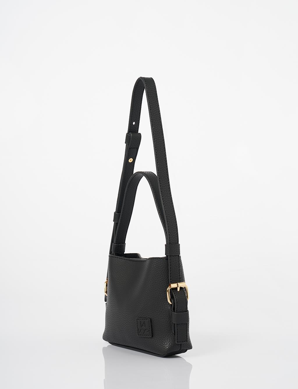 Handle Faux Leather Shoulder Bag Black