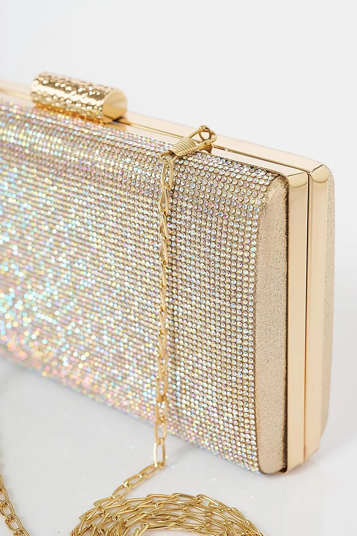  Chain-Strap Clutch Bag in Gold