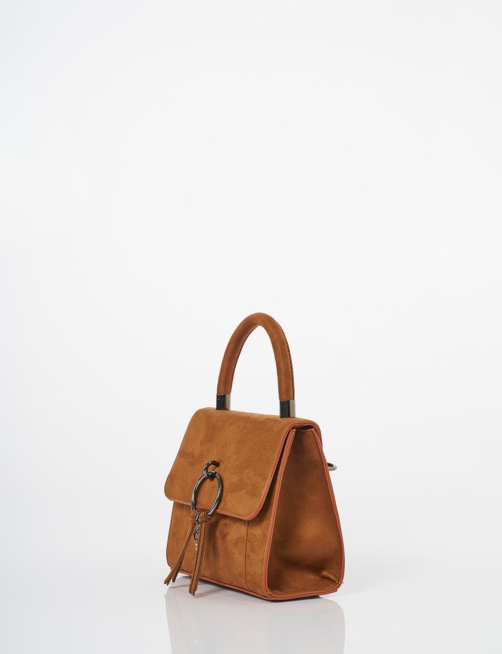  Flap Bag with Ring Metal Detail in Camel