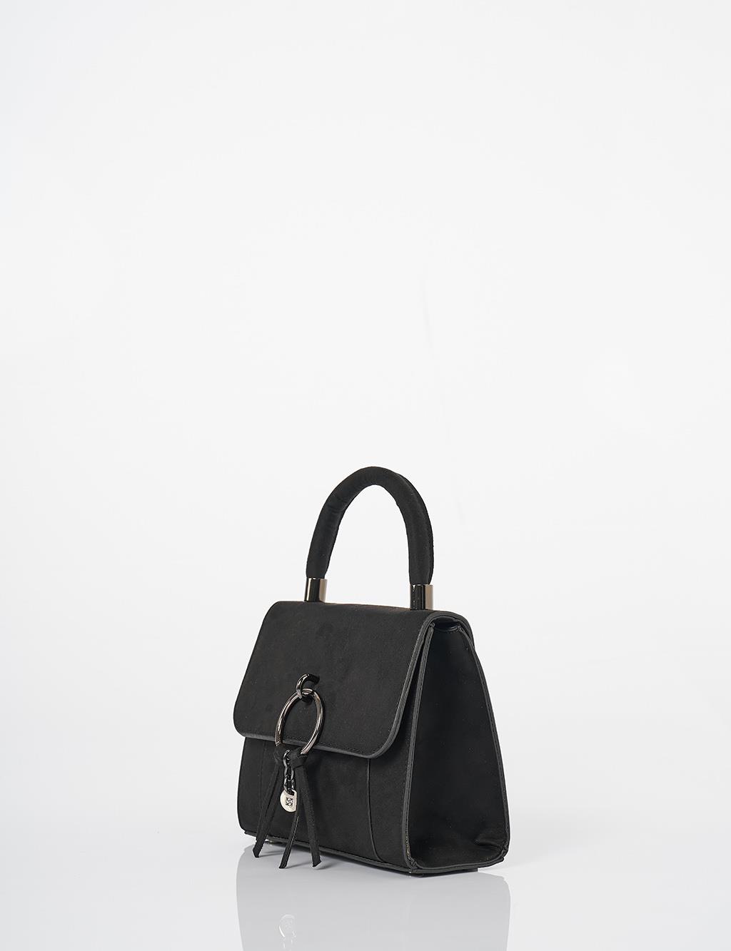  Flap Bag with Ring Metal Detail in Black