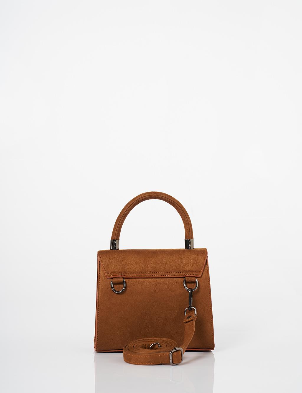  Flap Bag with Ring Metal Detail in Camel