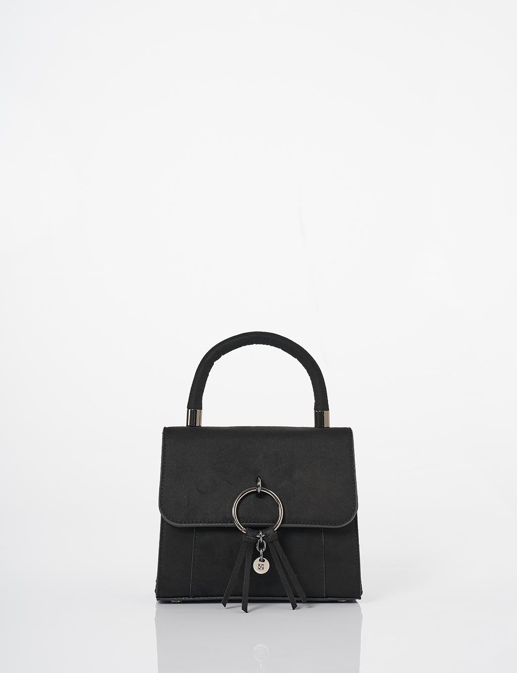  Flap Bag with Ring Metal Detail in Black