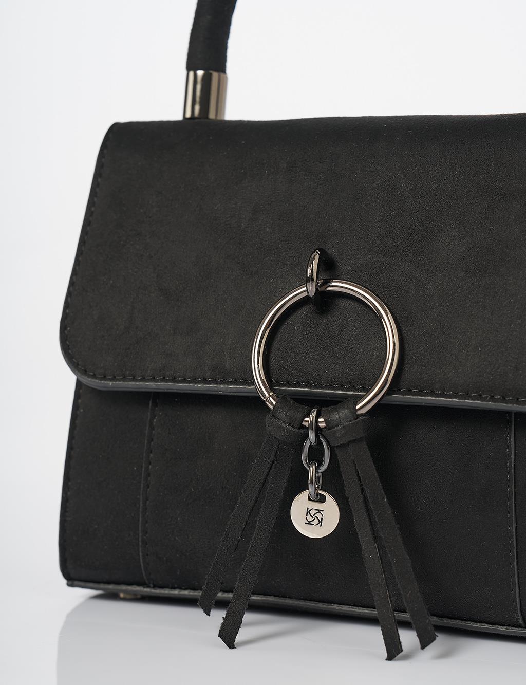  Flap Bag with Ring Metal Detail in Black