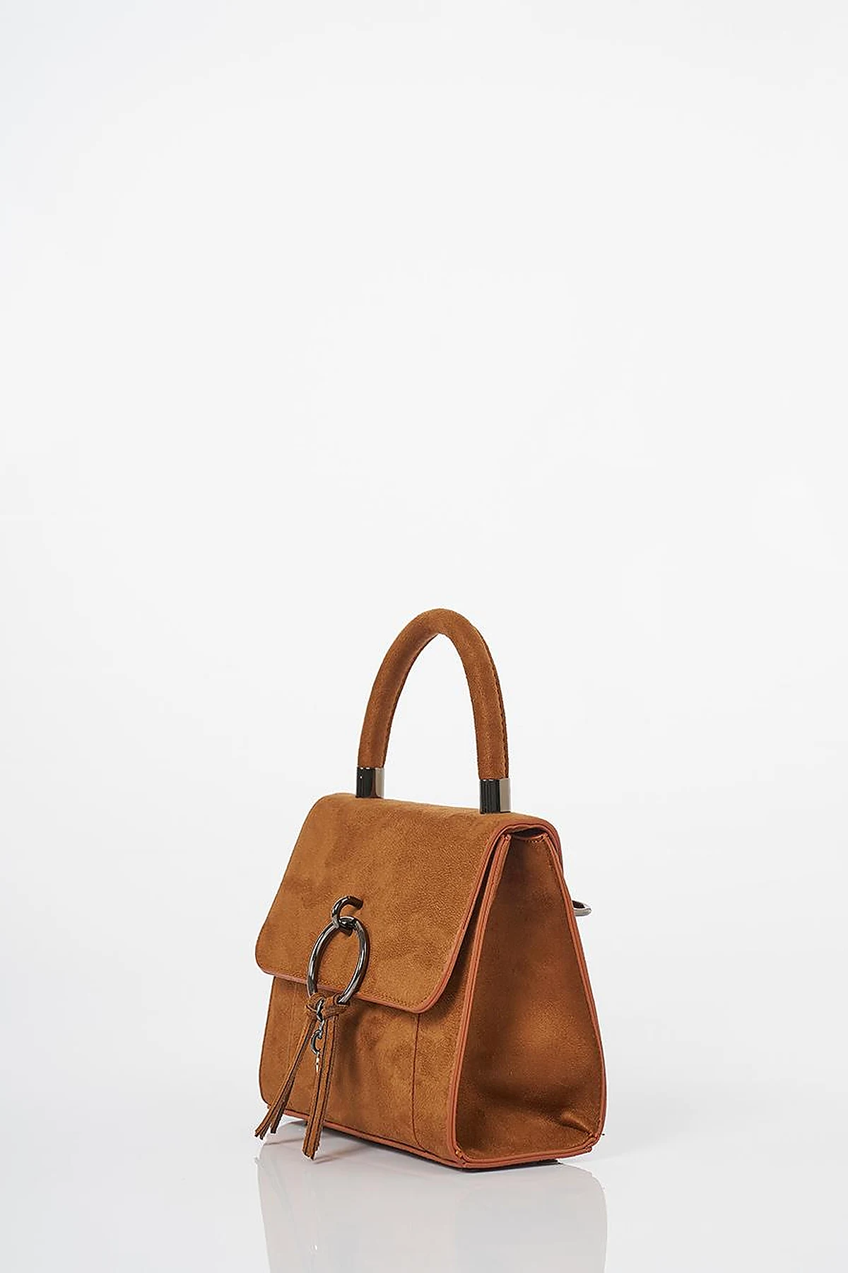  Flap Bag with Ring Metal Detail in Camel