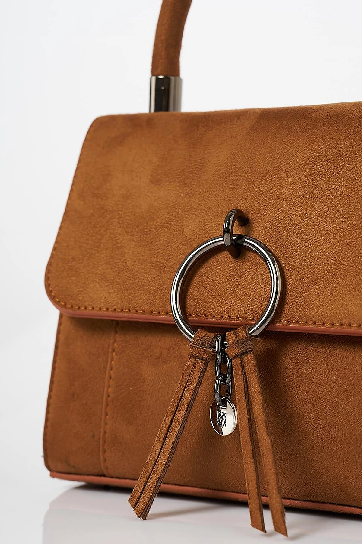  Flap Bag with Ring Metal Detail in Camel