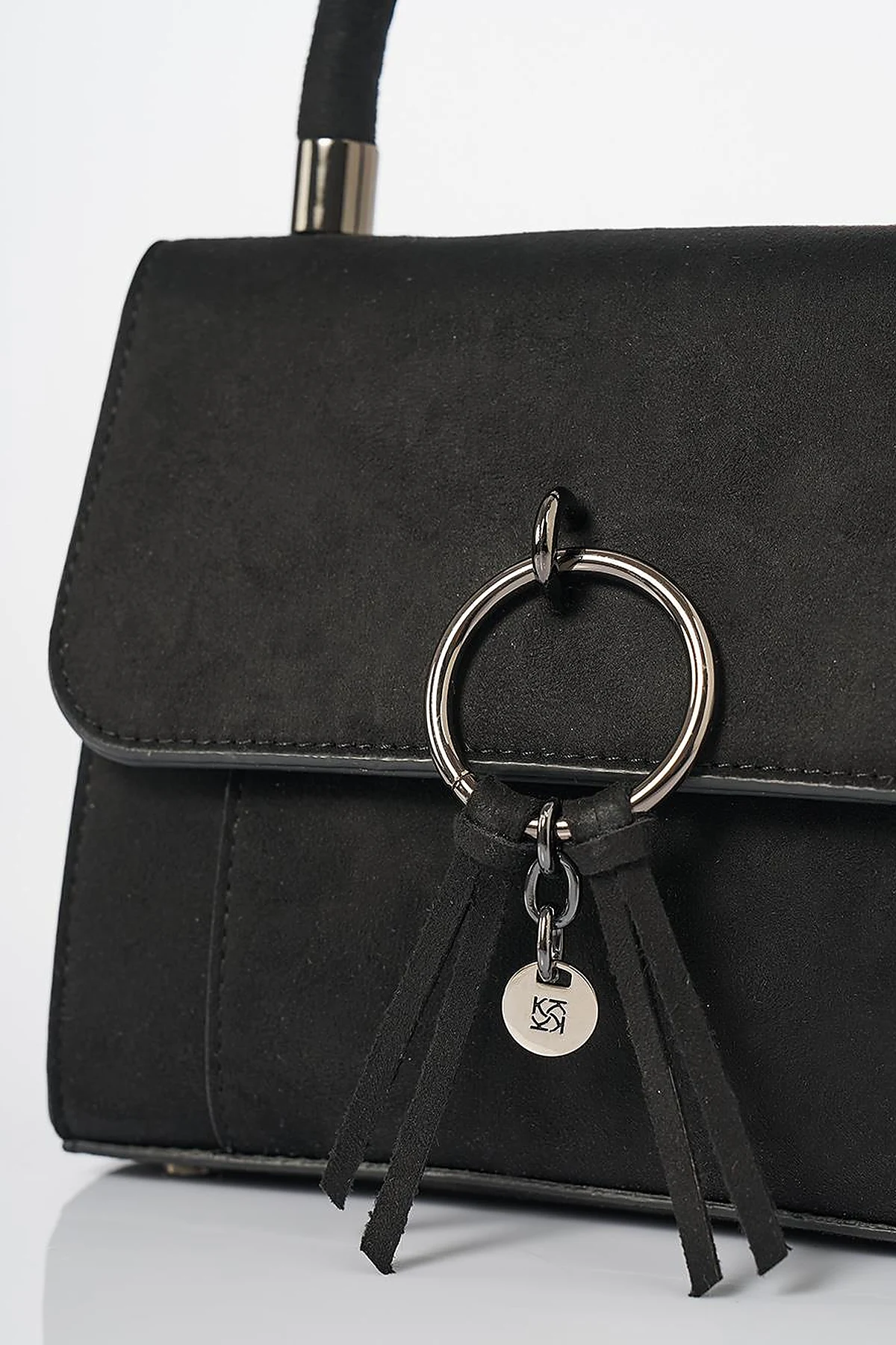  Flap Bag with Ring Metal Detail in Black