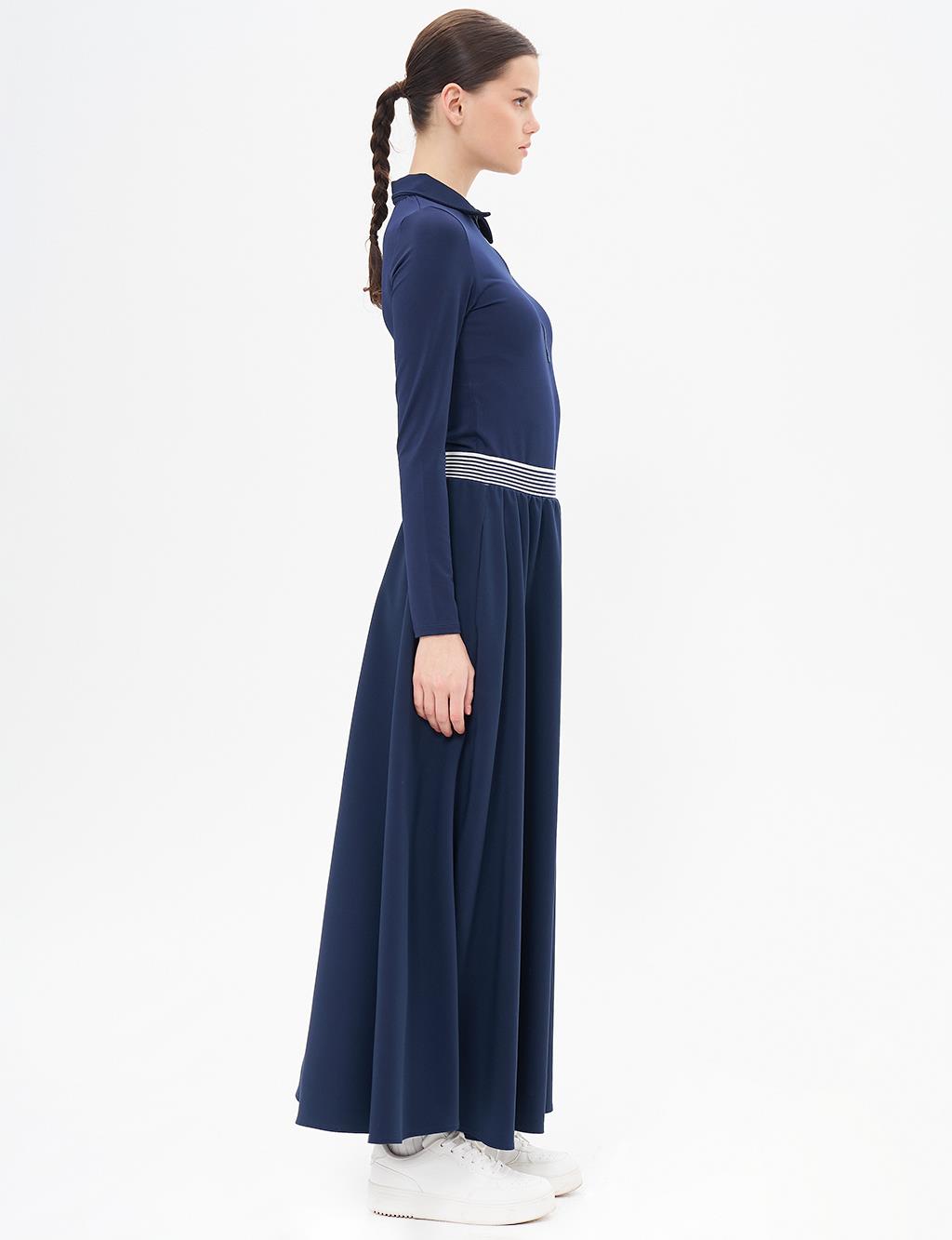 Flared Skirt with Elastic Waist Dark Navy Blue