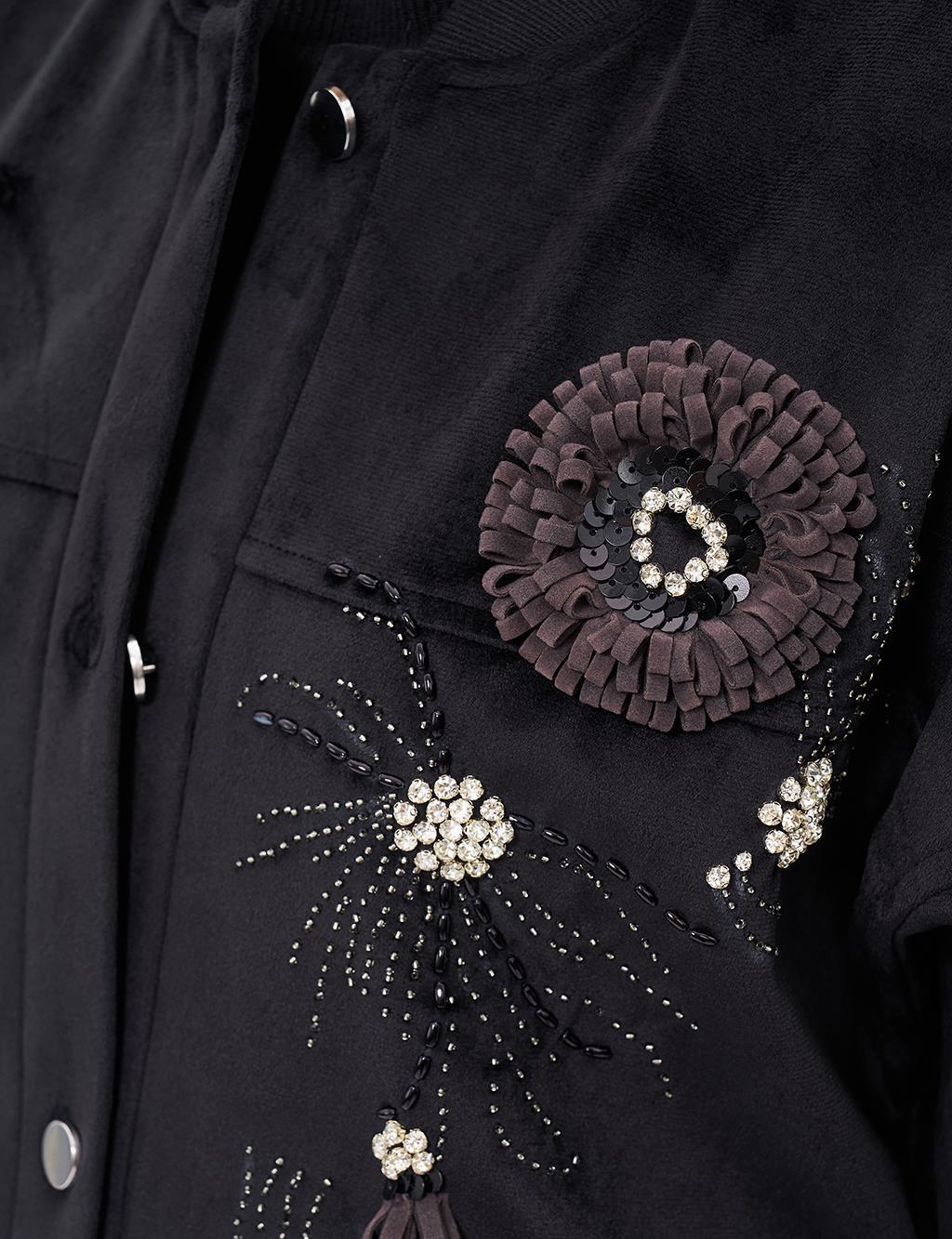 Embroidered Detailed Velvet Jacket Black