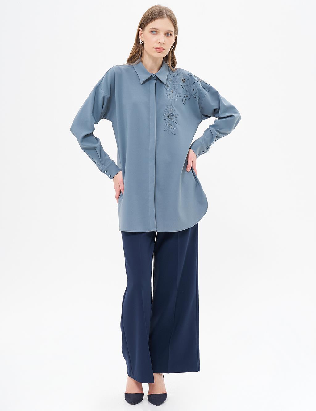 Embroidery Appliqued Shirt Collar Tunic Nephti