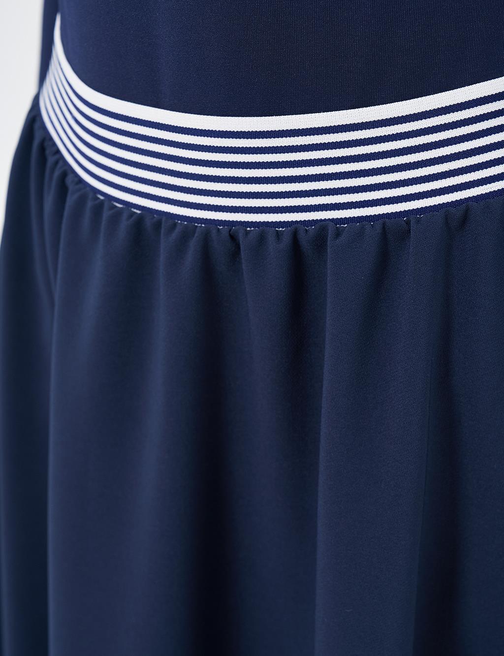 Flared Skirt with Elastic Waist Dark Navy Blue