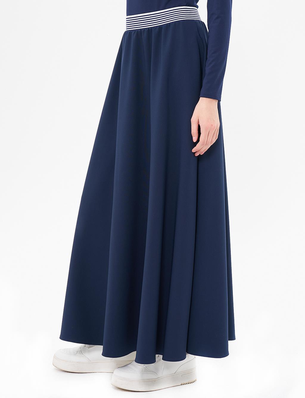 Flared Skirt with Elastic Waist Dark Navy Blue