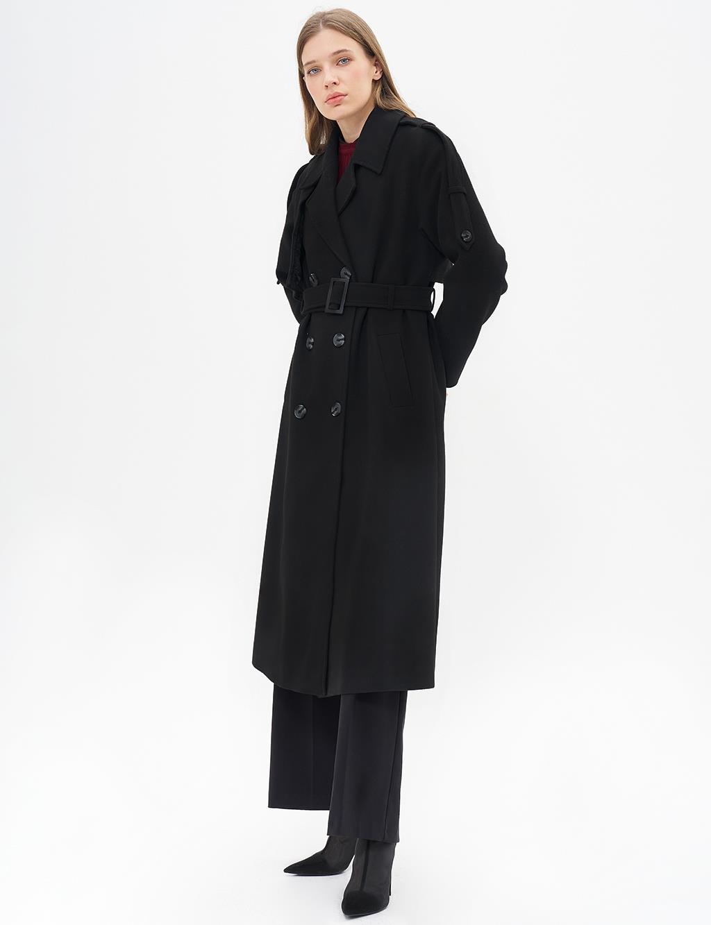 Men's Collar Buckle Cashew Coat Black