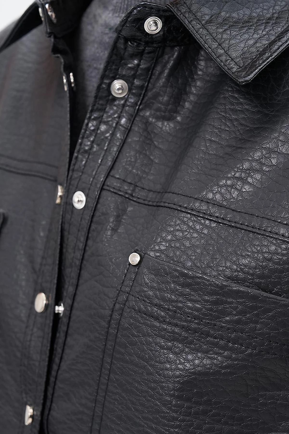 Snap Button Faux Leather Jacket Black