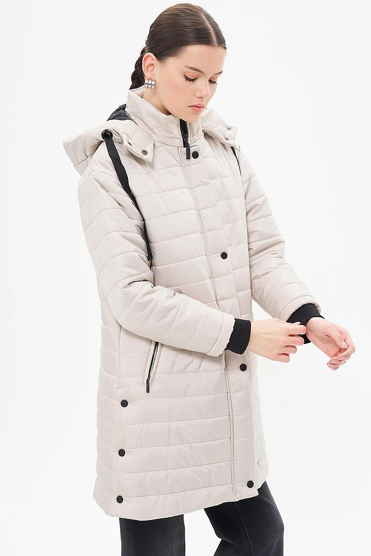 High Collar Hooded Anorak Coat Stone