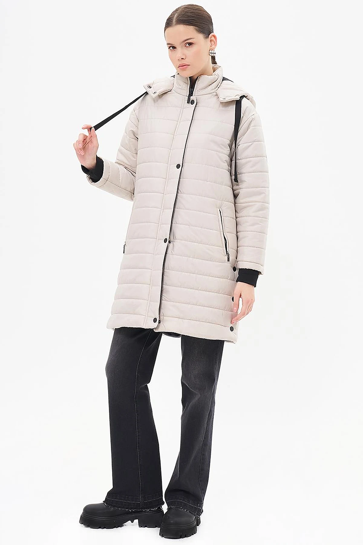High Collar Hooded Anorak Coat Stone