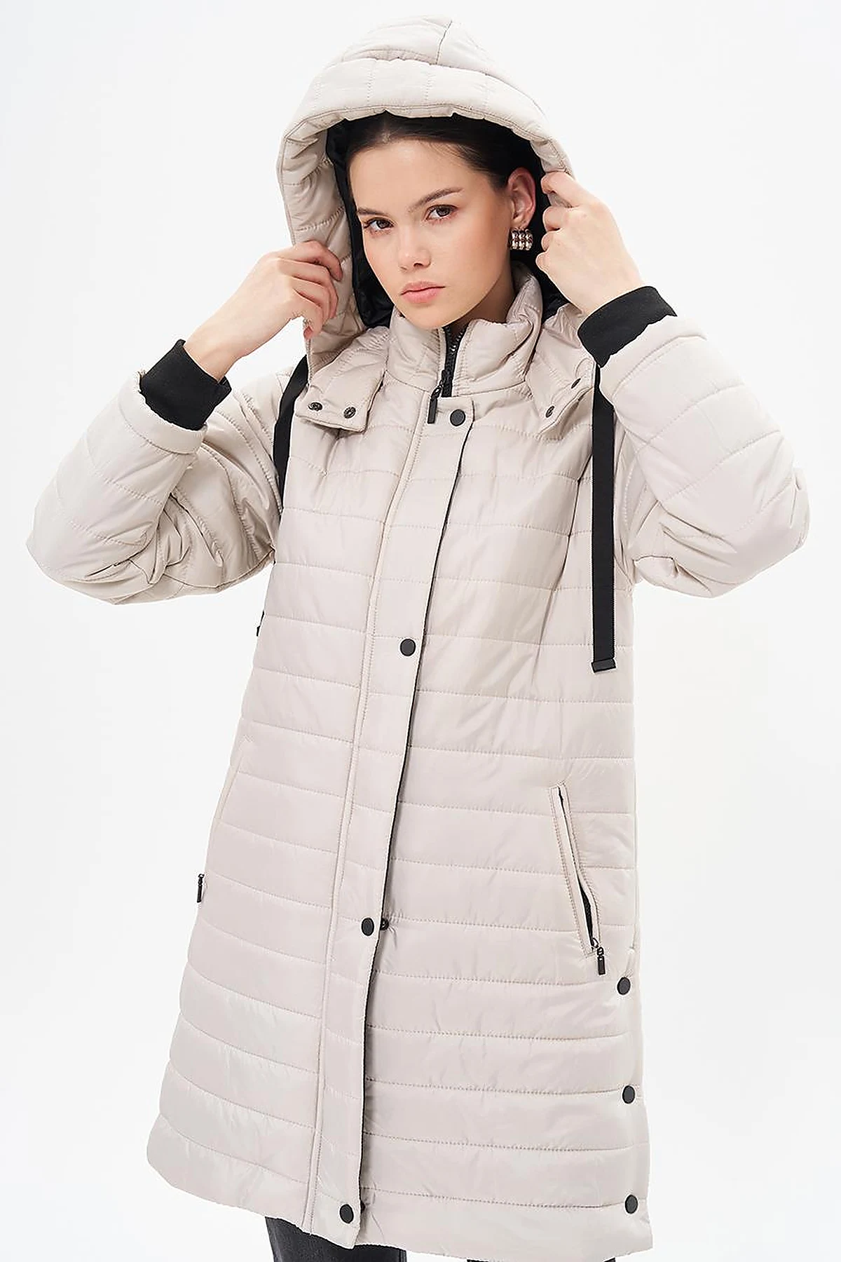 High Collar Hooded Anorak Coat Stone
