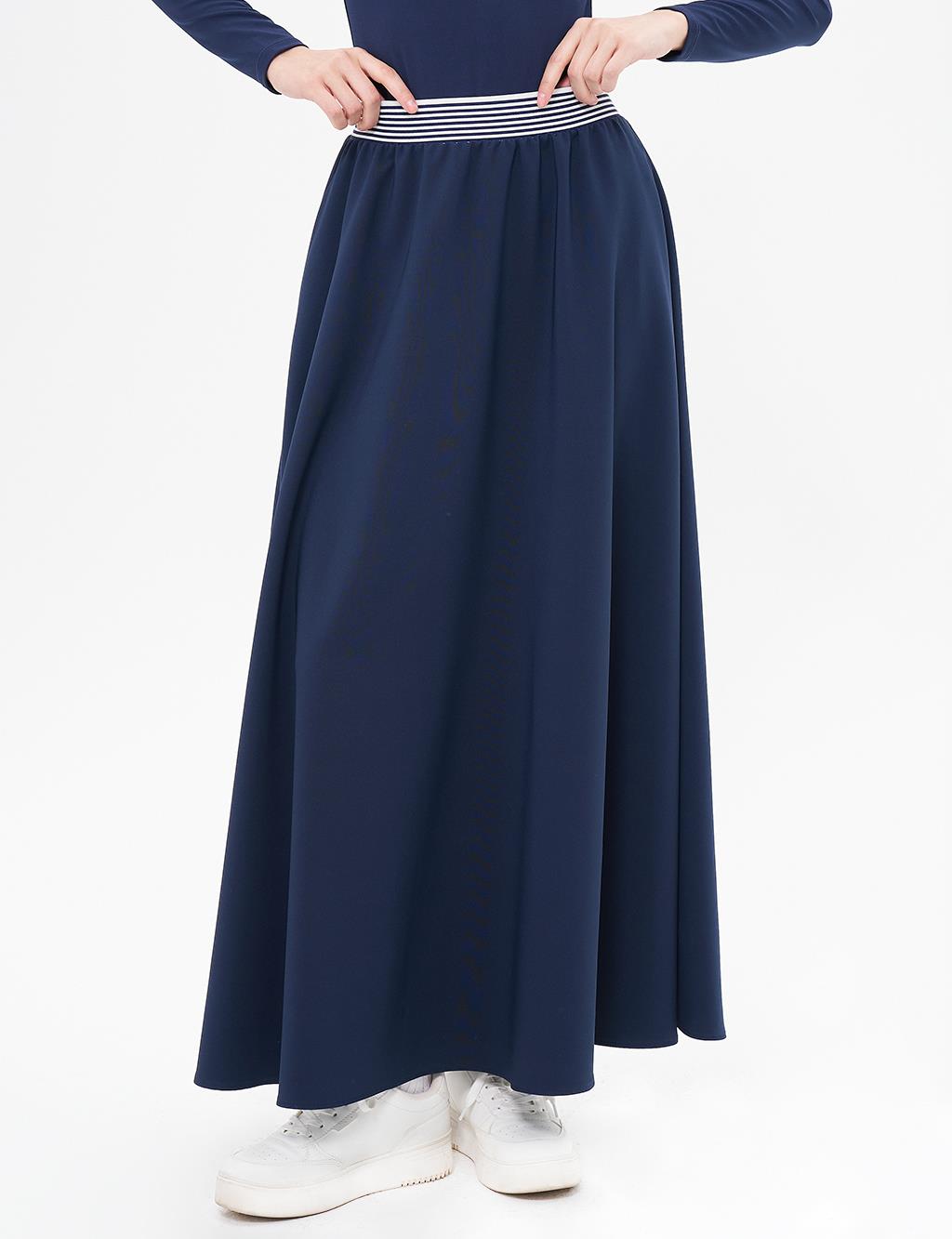 Flared Skirt with Elastic Waist Dark Navy Blue