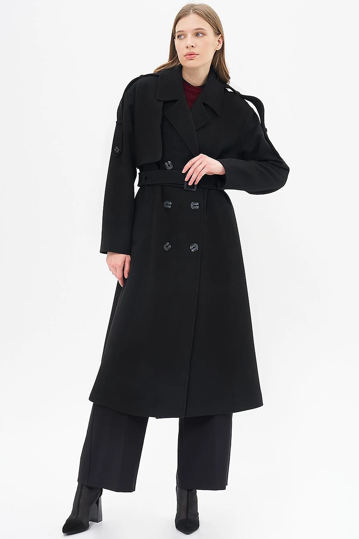 Men's Collar Buckle Wool Coat Black