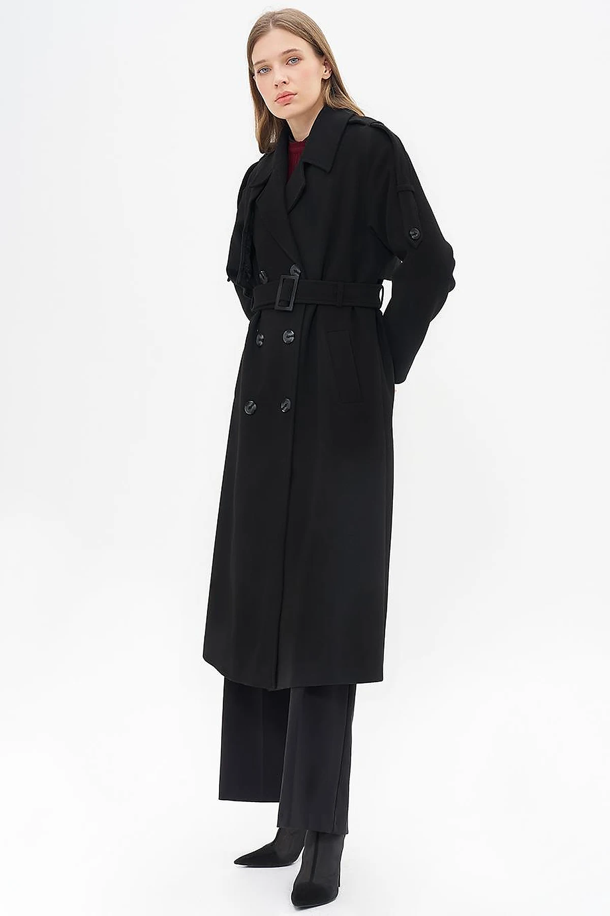 Men's Collar Buckle Wool Coat Black