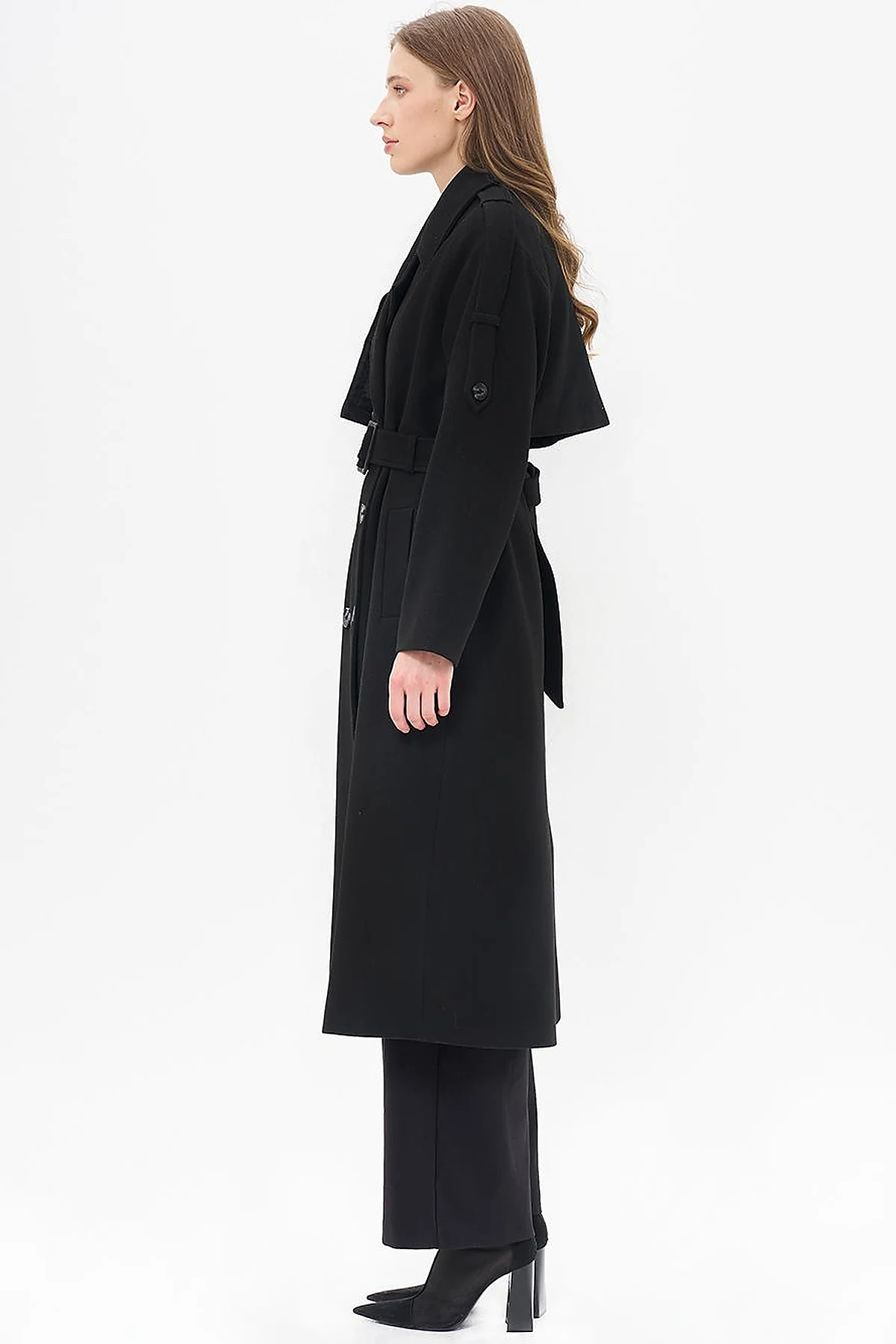 Men's Collar Buckle Wool Coat Black